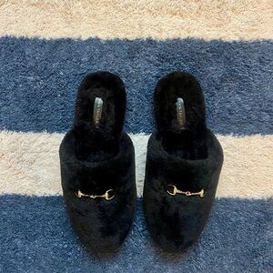 Ann Taylor Weekend Collection Horsebit Fuzzy Slide Flat